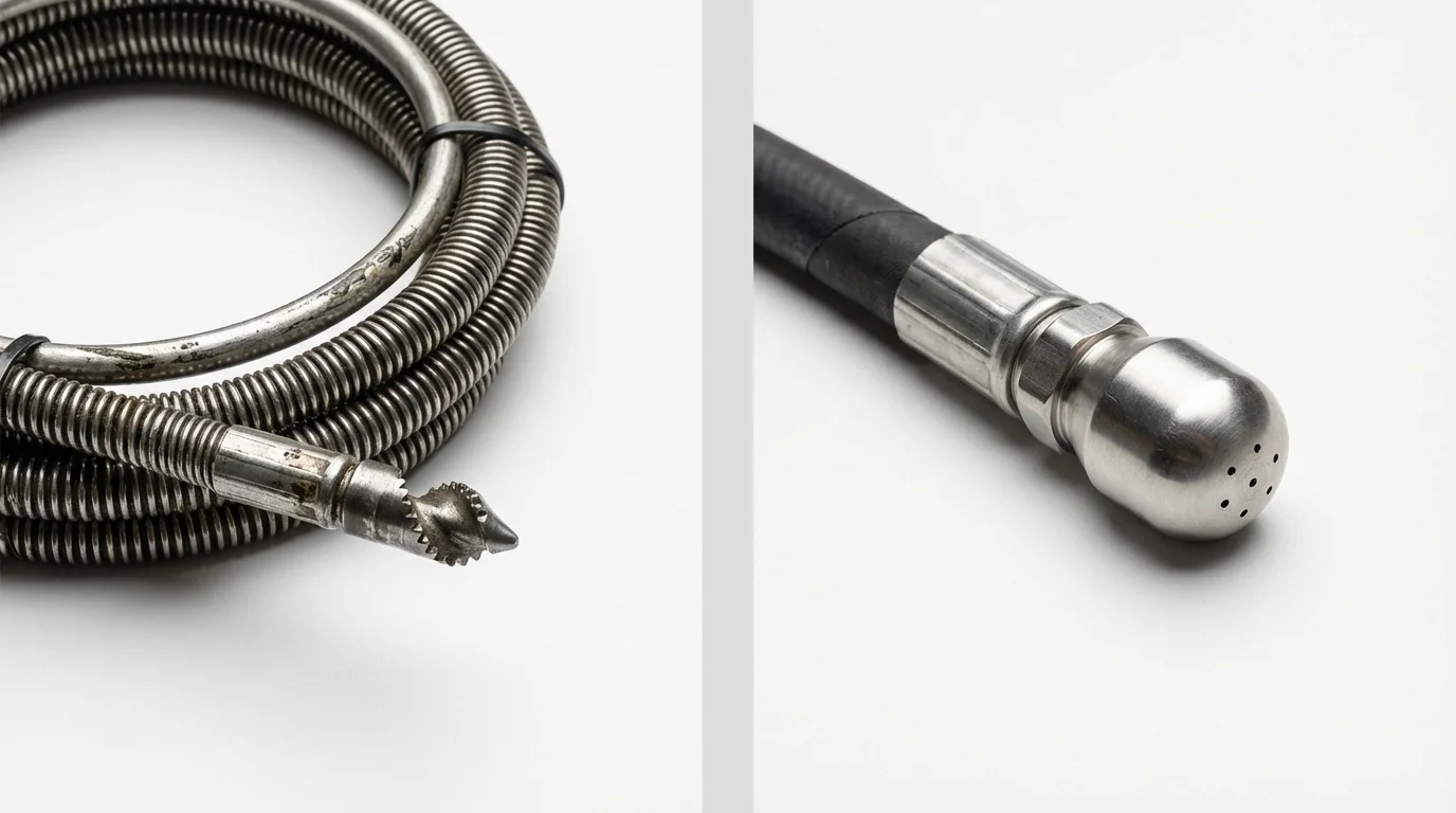 Drain snake cable and hydro jetting nozzle used for drain cleaning in Hickman, KY